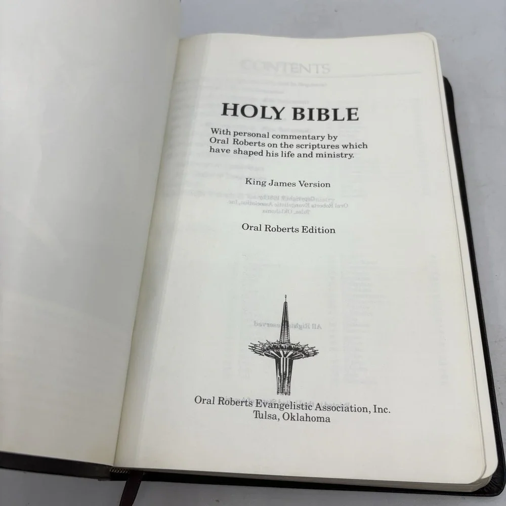 Vintage Holy Bible w Personal Comment Oral Roberts King James Black Leather 1981